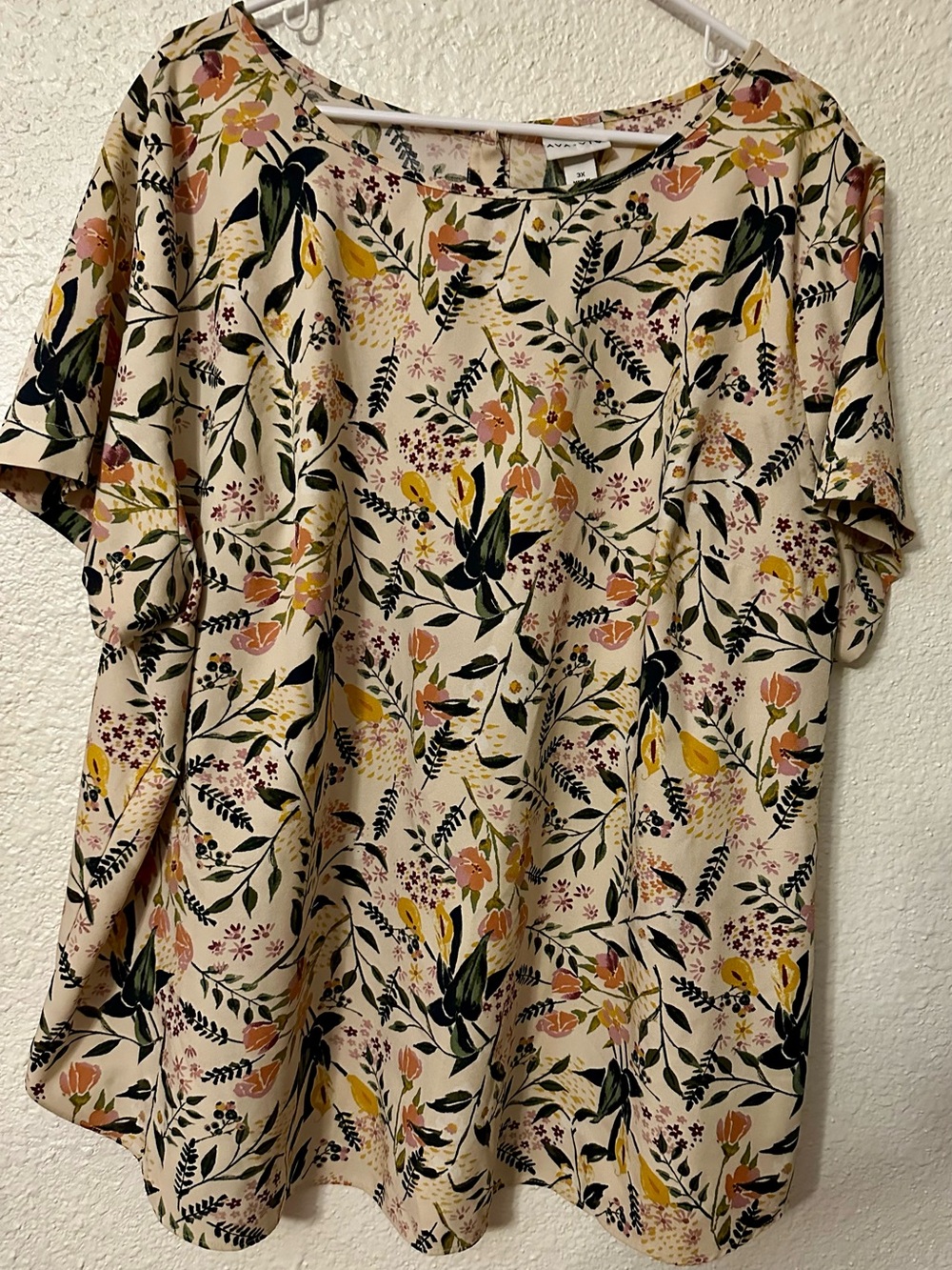 Ava & Viv Floral Short-Sleeve Shirt in Cream, Green, Yellow
